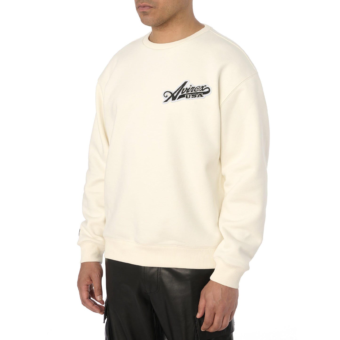 Off White - Lifestyle - Avirex Mens Script Crew Neck Sweatshirt