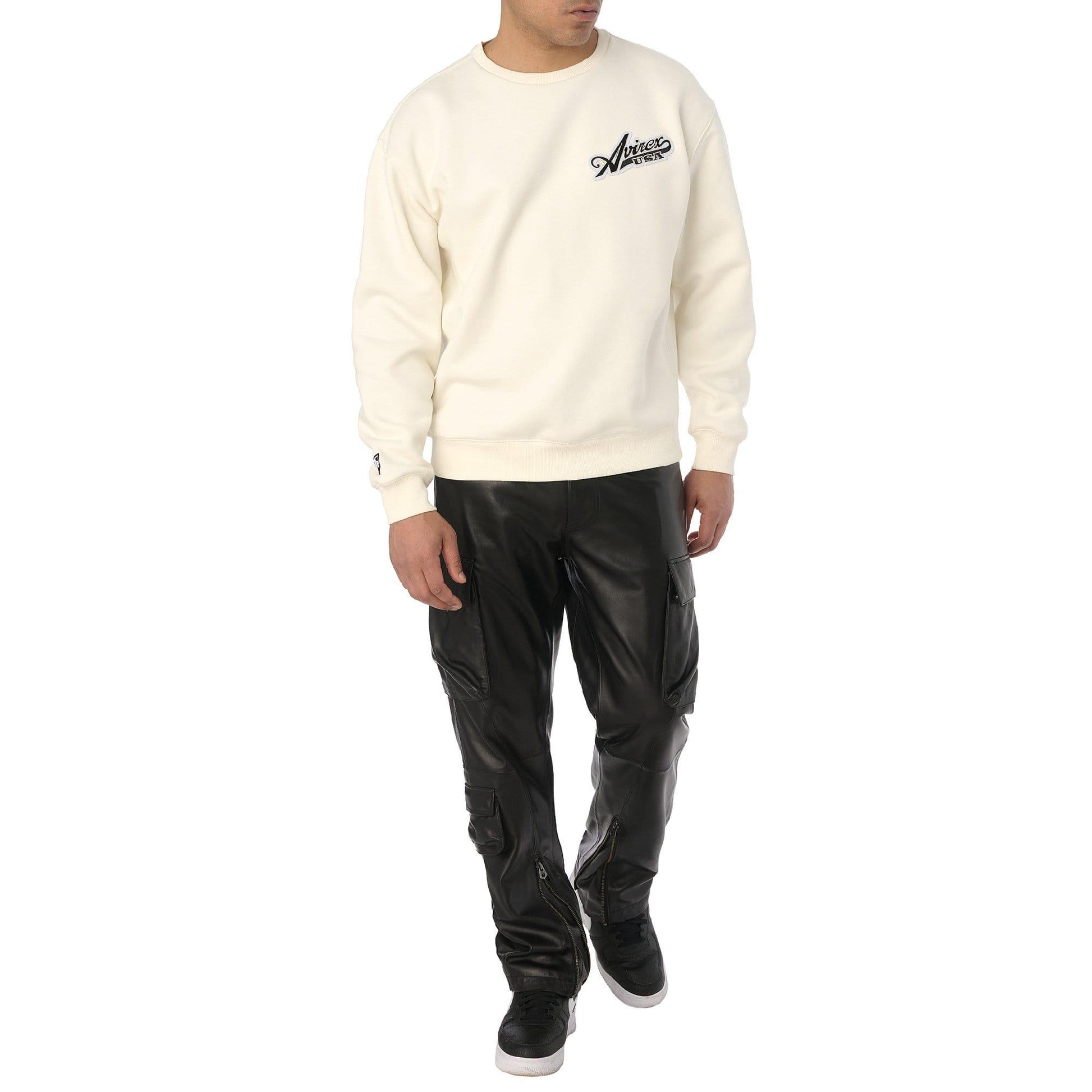 Off White - Close up - Avirex Mens Script Crew Neck Sweatshirt