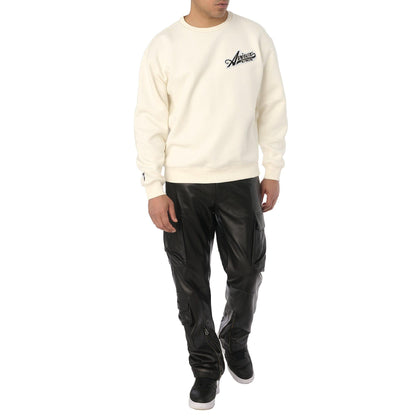 Off White - Close up - Avirex Mens Script Crew Neck Sweatshirt