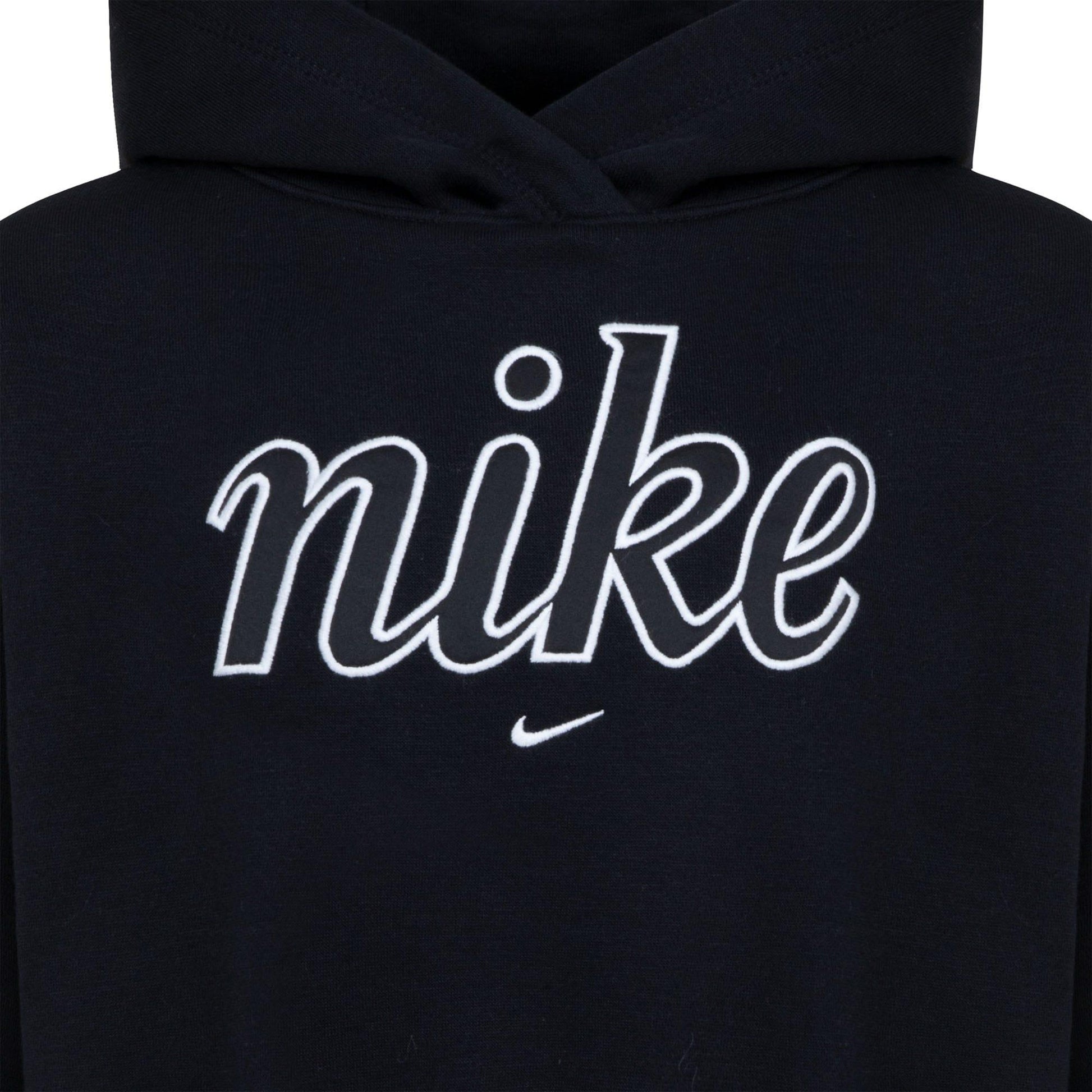 Black - Side - Nike Childrens-Kids Club Fleece Boxy Hoodie