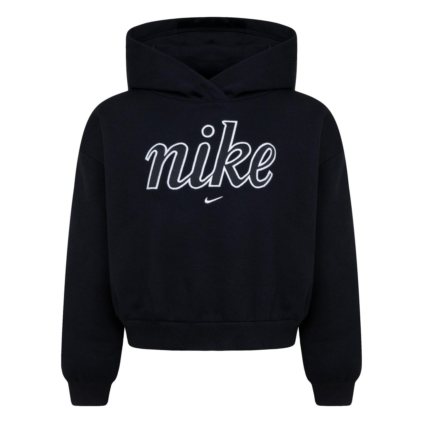 Black - Front - Nike Childrens-Kids Club Fleece Boxy Hoodie