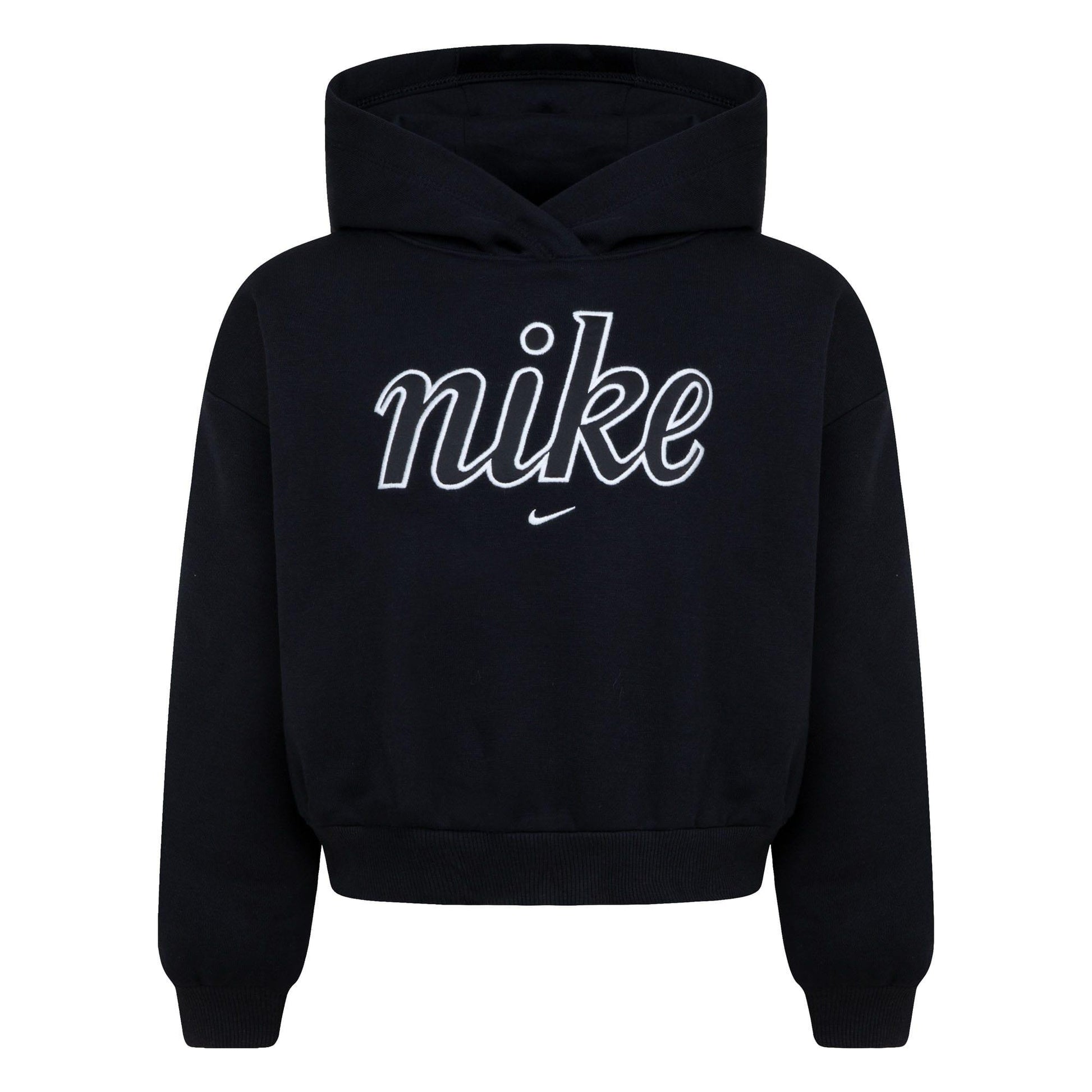Black - Front - Nike Childrens-Kids Club Fleece Boxy Hoodie