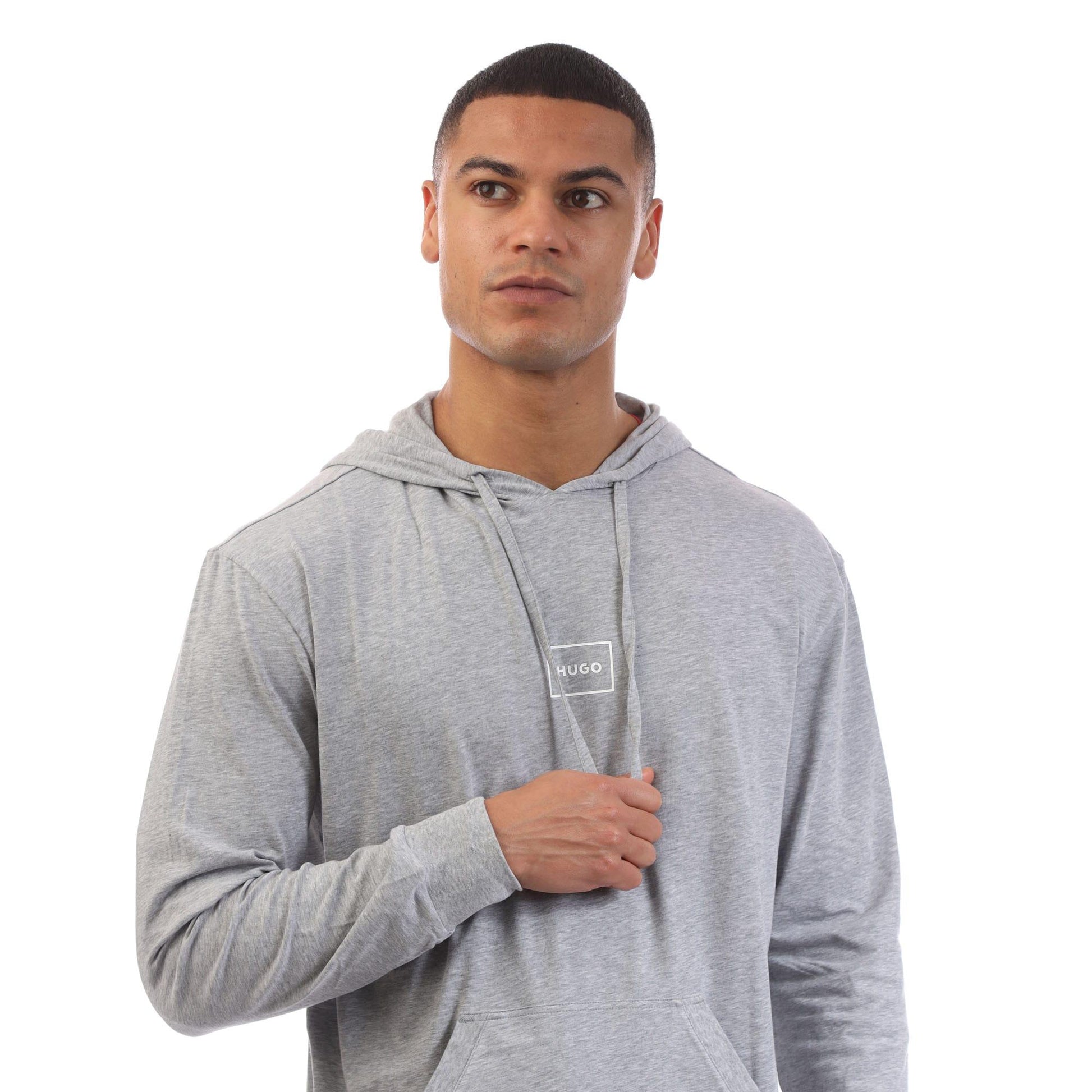 Grey - Side - Hugo Mens Laze Overhead Lounge Hoodie