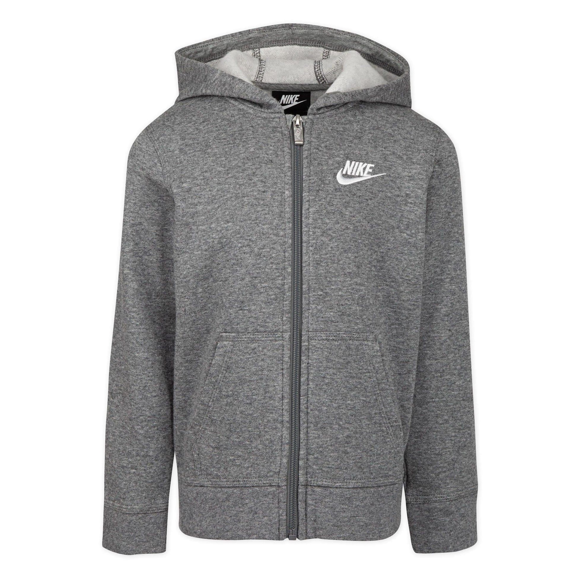 Grey - Front - Nike Childrens-Kids Club Fleece Full Zip Hoodie
