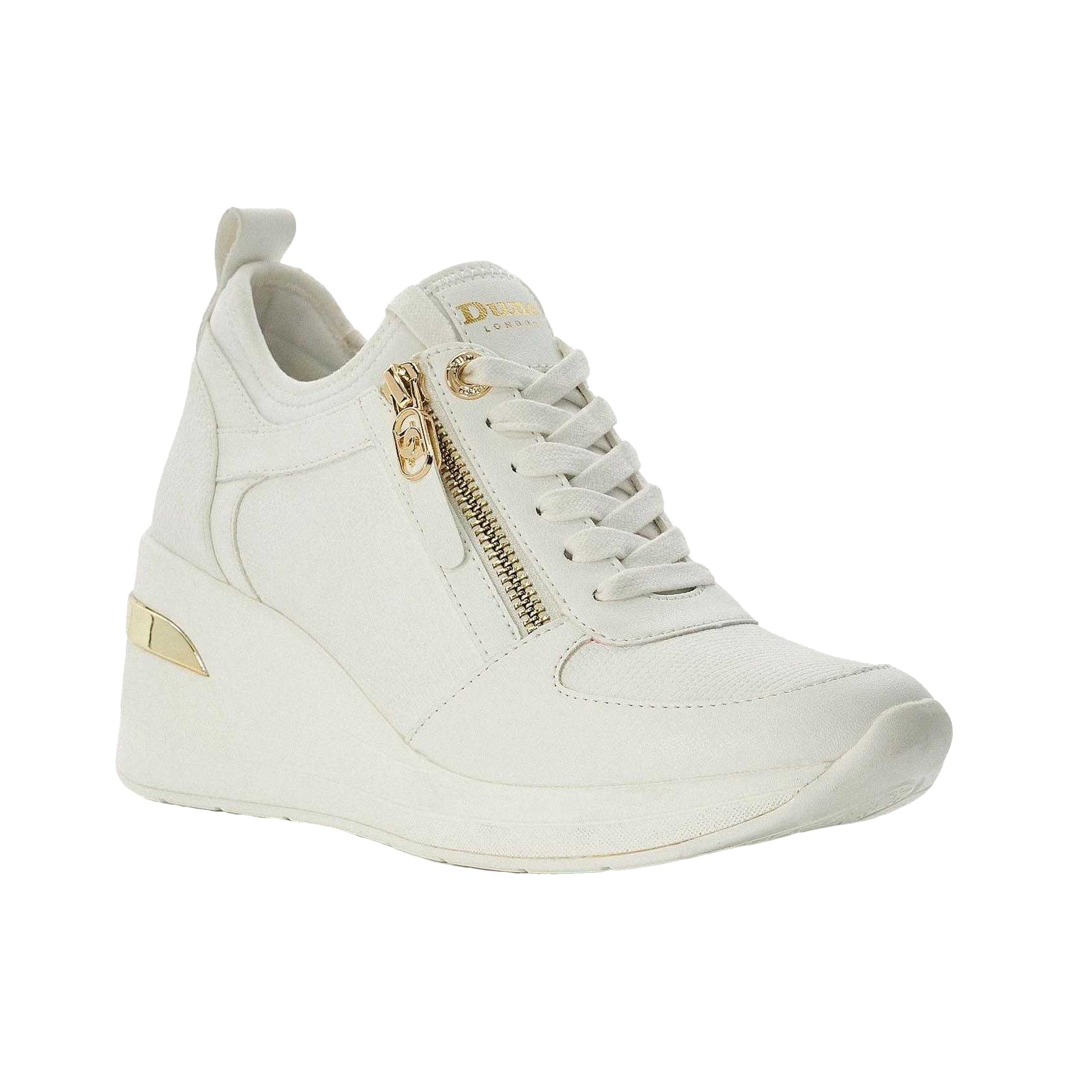 White - Front - Dune London Womens-Ladies Eilin Wedge Heel Trainers