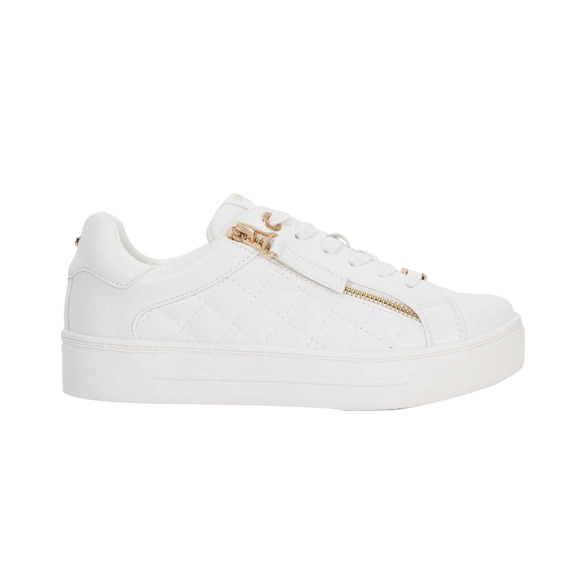 White - Side - Dune London Womens-Ladies Eisel Quilted Flatform Trainers
