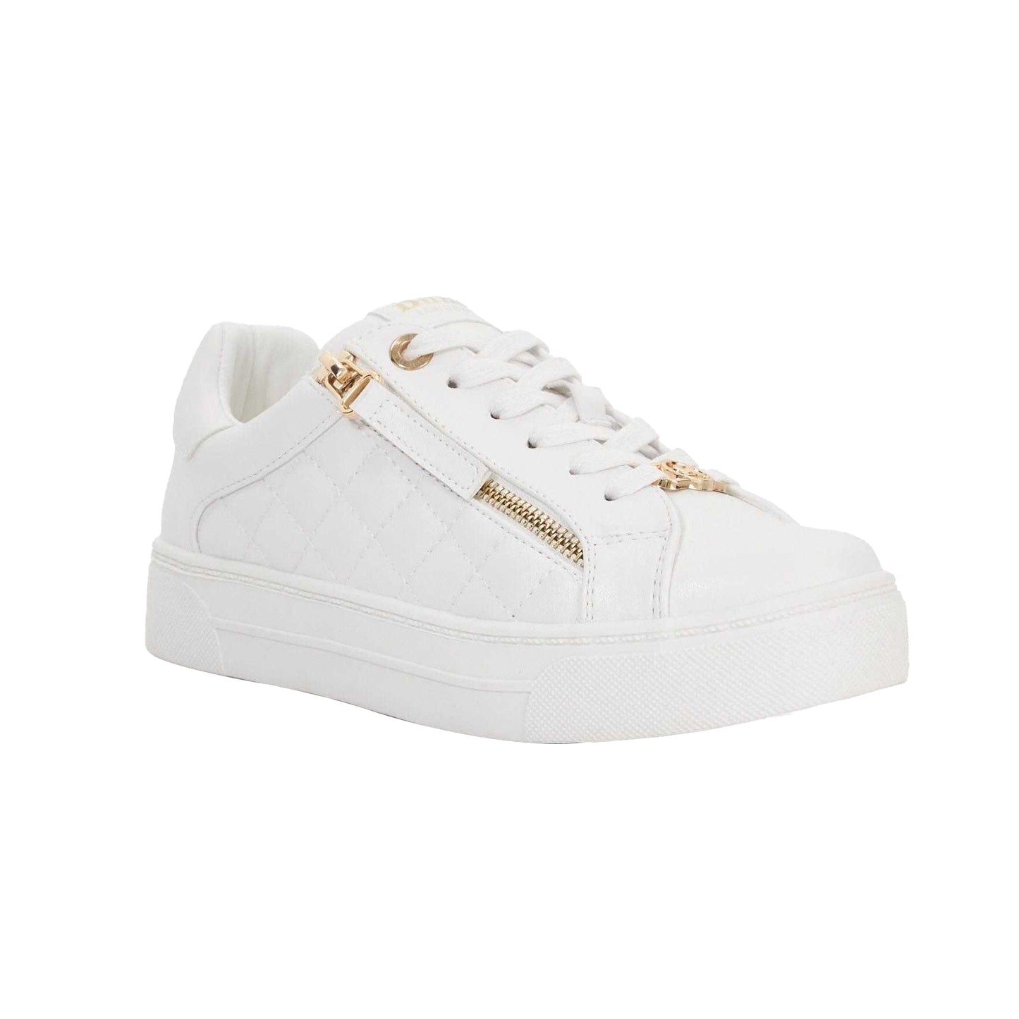 White - Front - Dune London Womens-Ladies Eisel Quilted Flatform Trainers