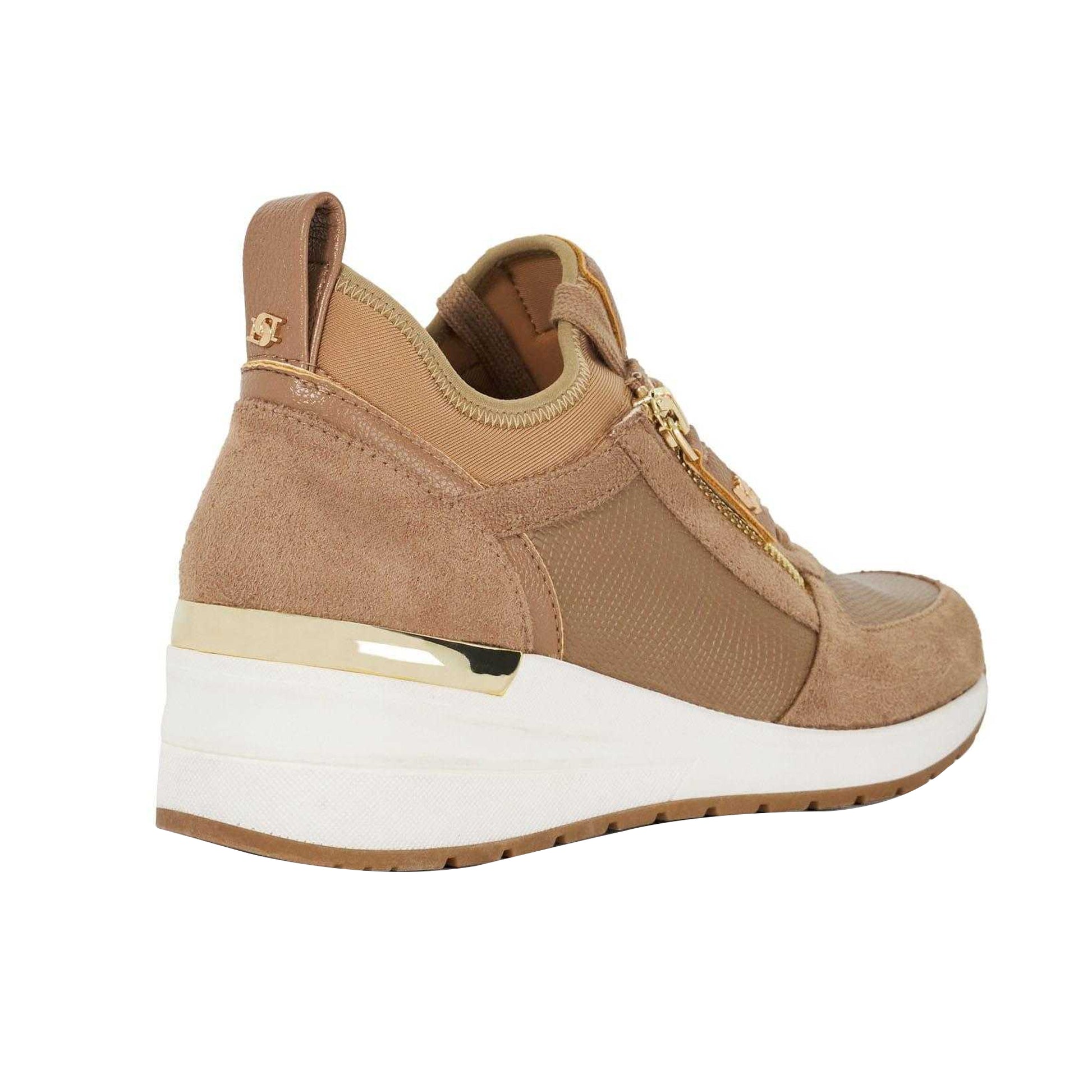 Taupe - Back - Dune London Womens-Ladies Eilisia Wedge Heel Trainers