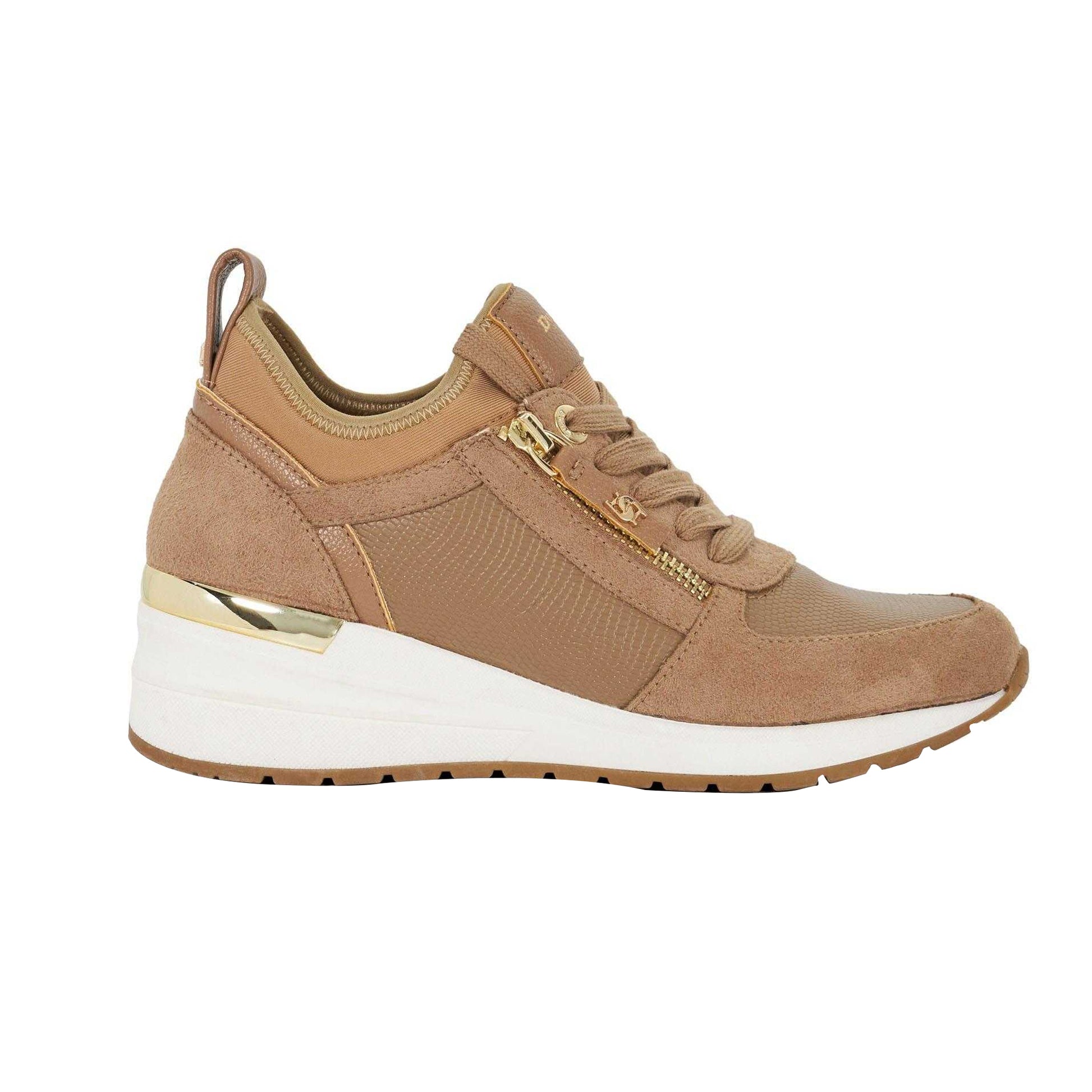 Taupe - Side - Dune London Womens-Ladies Eilisia Wedge Heel Trainers