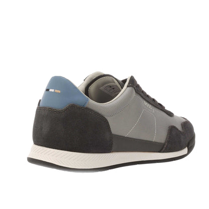 Grey - Back - Boss Mens Titanium Leather Trainers