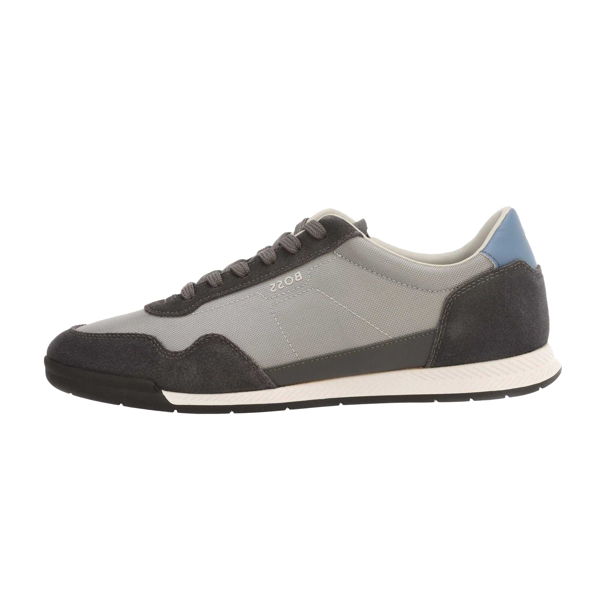 Grey - Side - Boss Mens Titanium Leather Trainers
