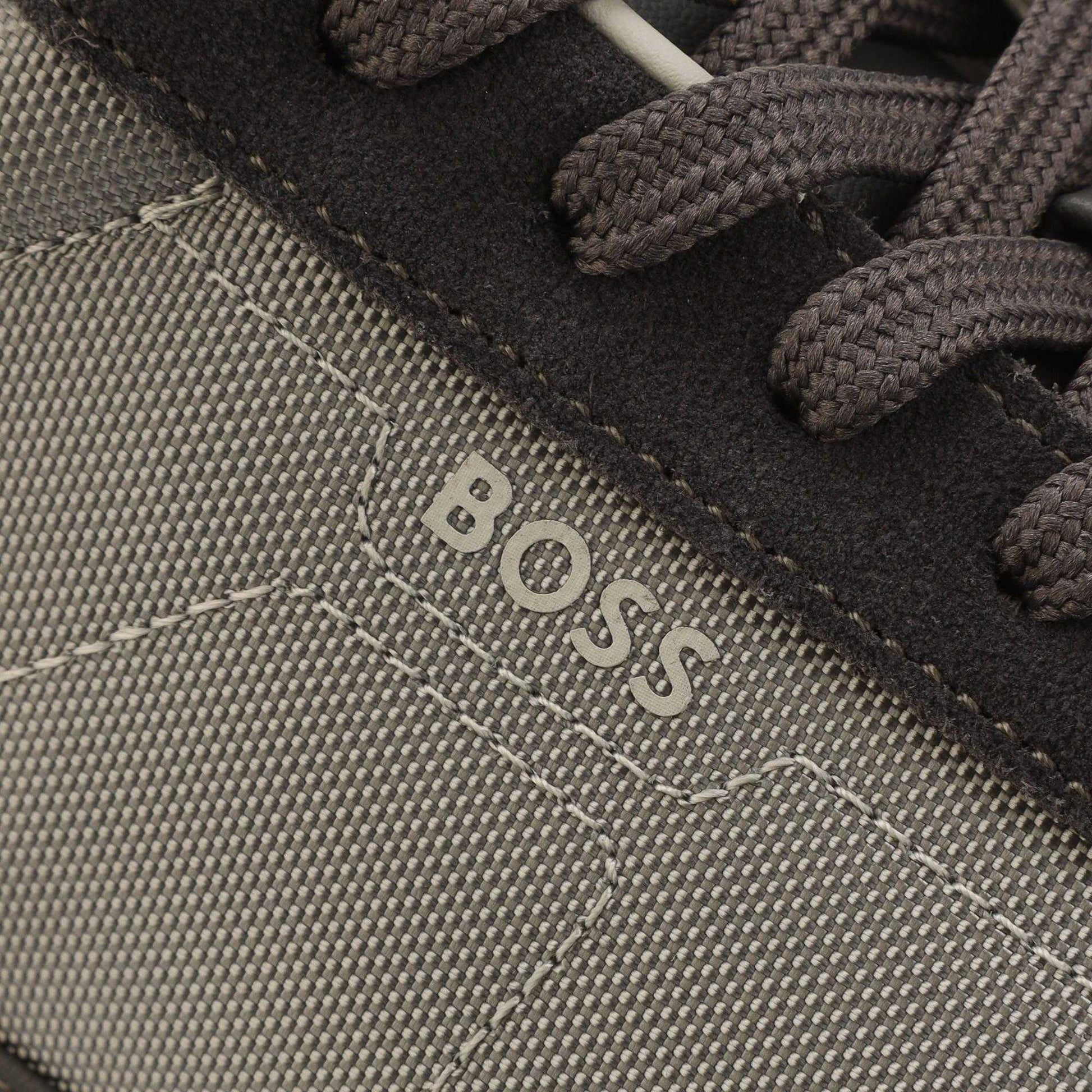 Grey - Close up - Boss Mens Titanium Leather Trainers