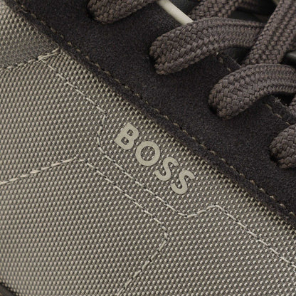 Grey - Close up - Boss Mens Titanium Leather Trainers