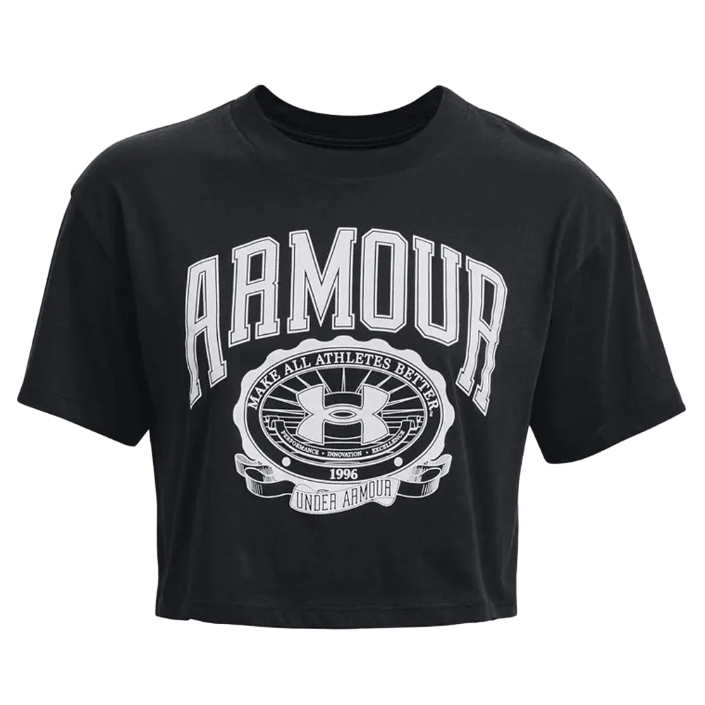 Black - Front - Under Armour Womens-Ladies Collegiate Short-Sleeved Crop T-Shirt