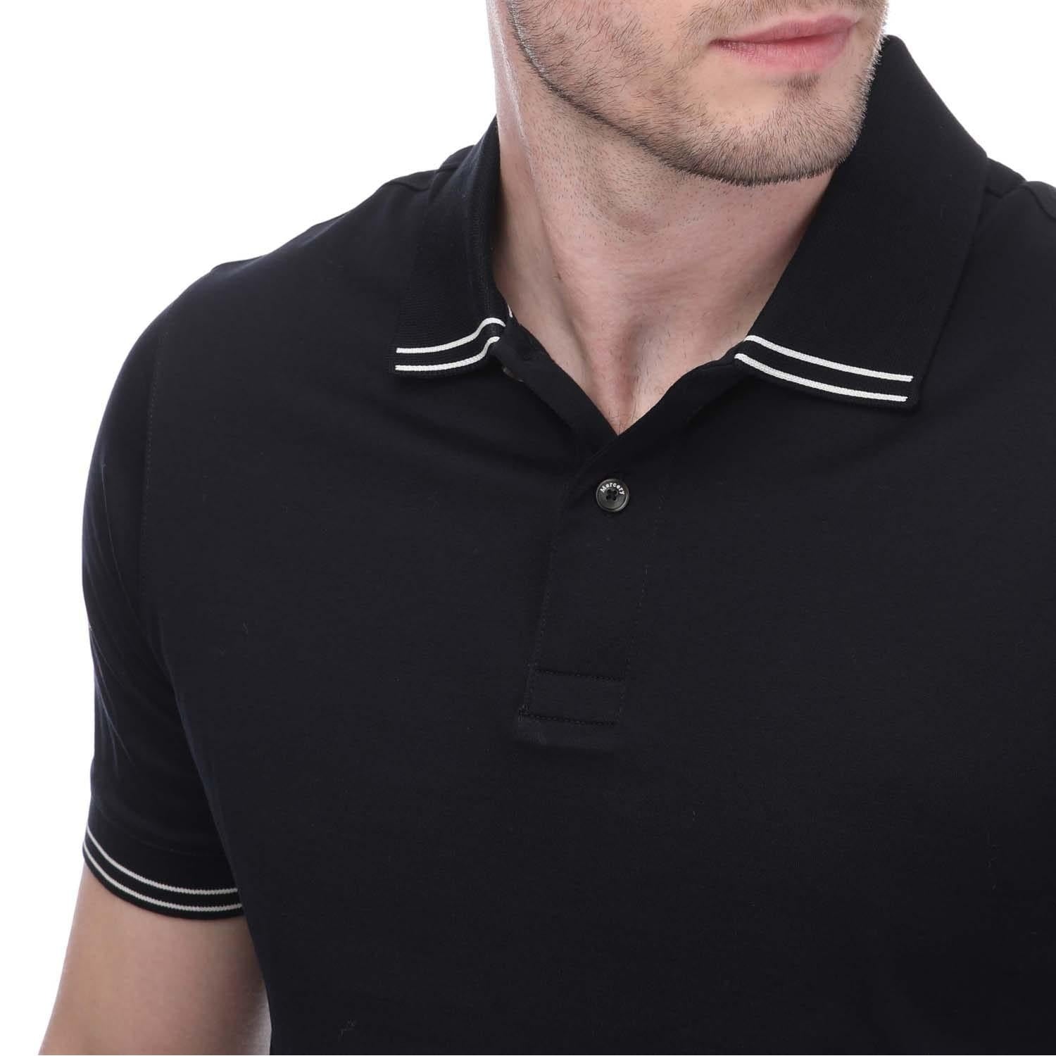 Navy - Side - Mercery Mens Tipped Polo Shirt