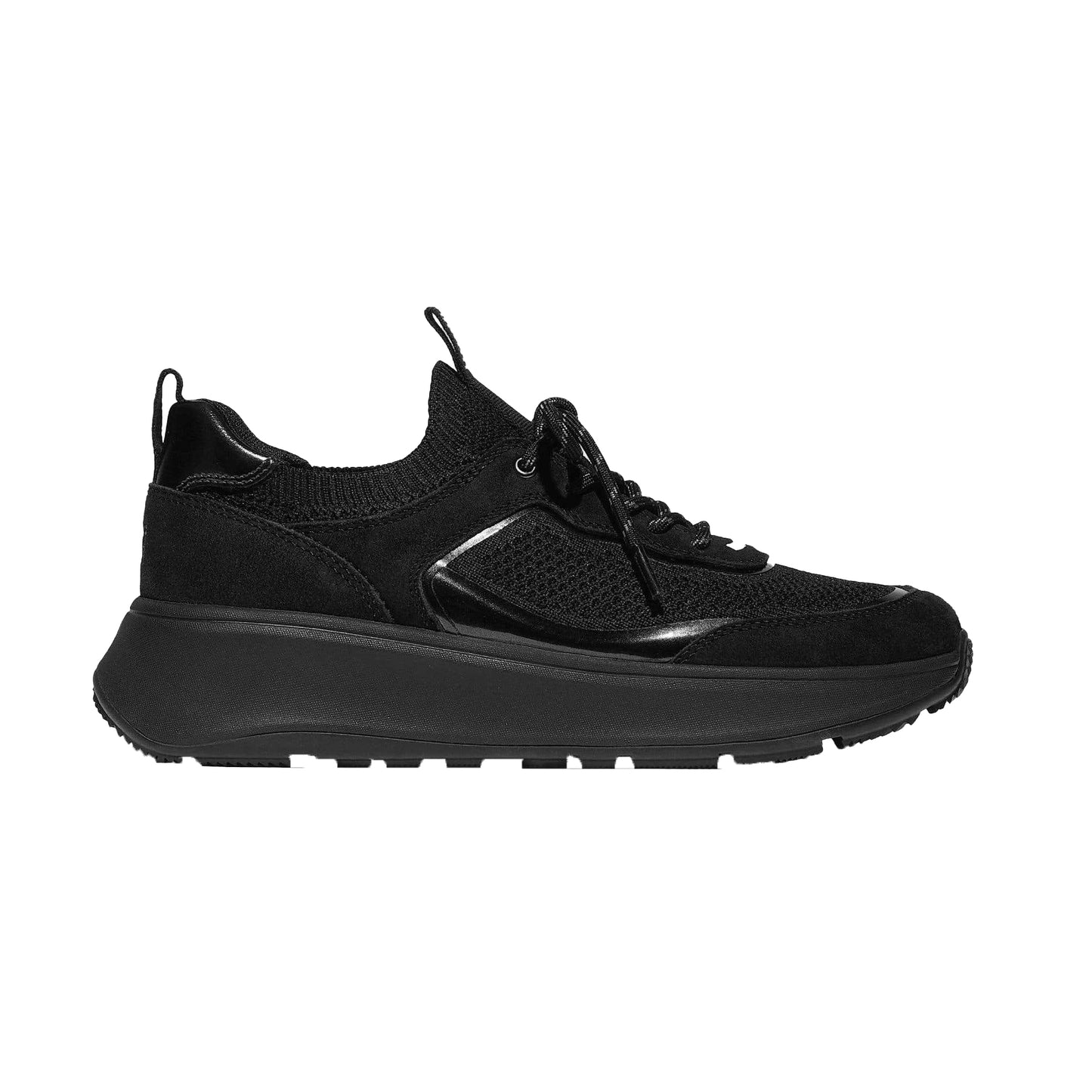 Black - Side - FitFlop Womens-Ladies F-Mode Suede Slip-In Trainers