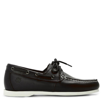 Navy - Side - Timberland Mens Cedar Bay Full Grain Leather Boat Shoes