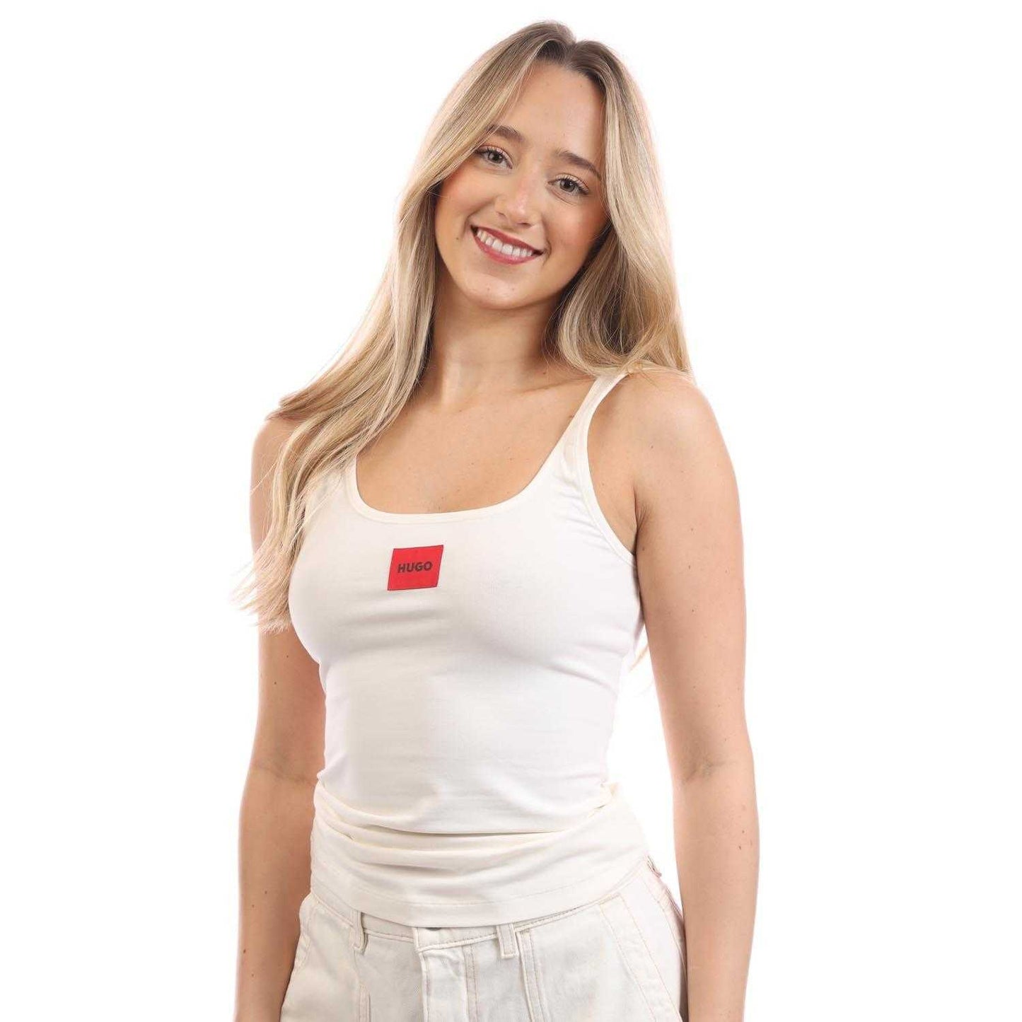 Natural - Front - Hugo Womens-Ladies Logo Tank Top