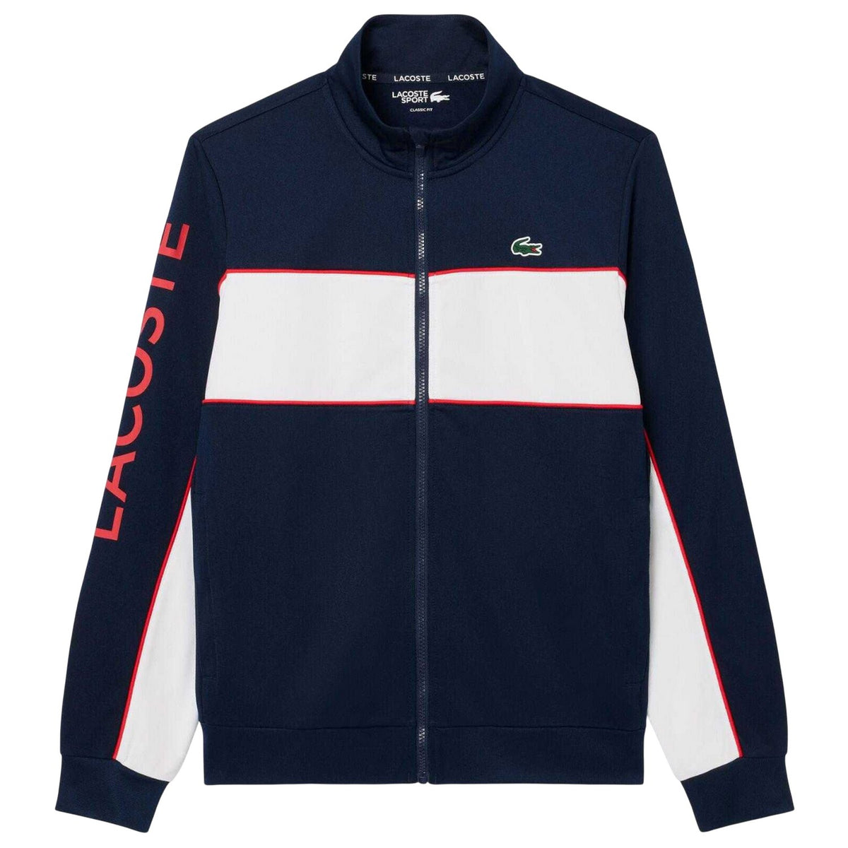 Navy Blue-White - Front - Lacoste Mens Logo Printed Zipped Tennis Jacket