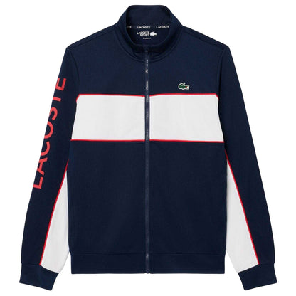Navy Blue-White - Front - Lacoste Mens Logo Printed Zipped Tennis Jacket