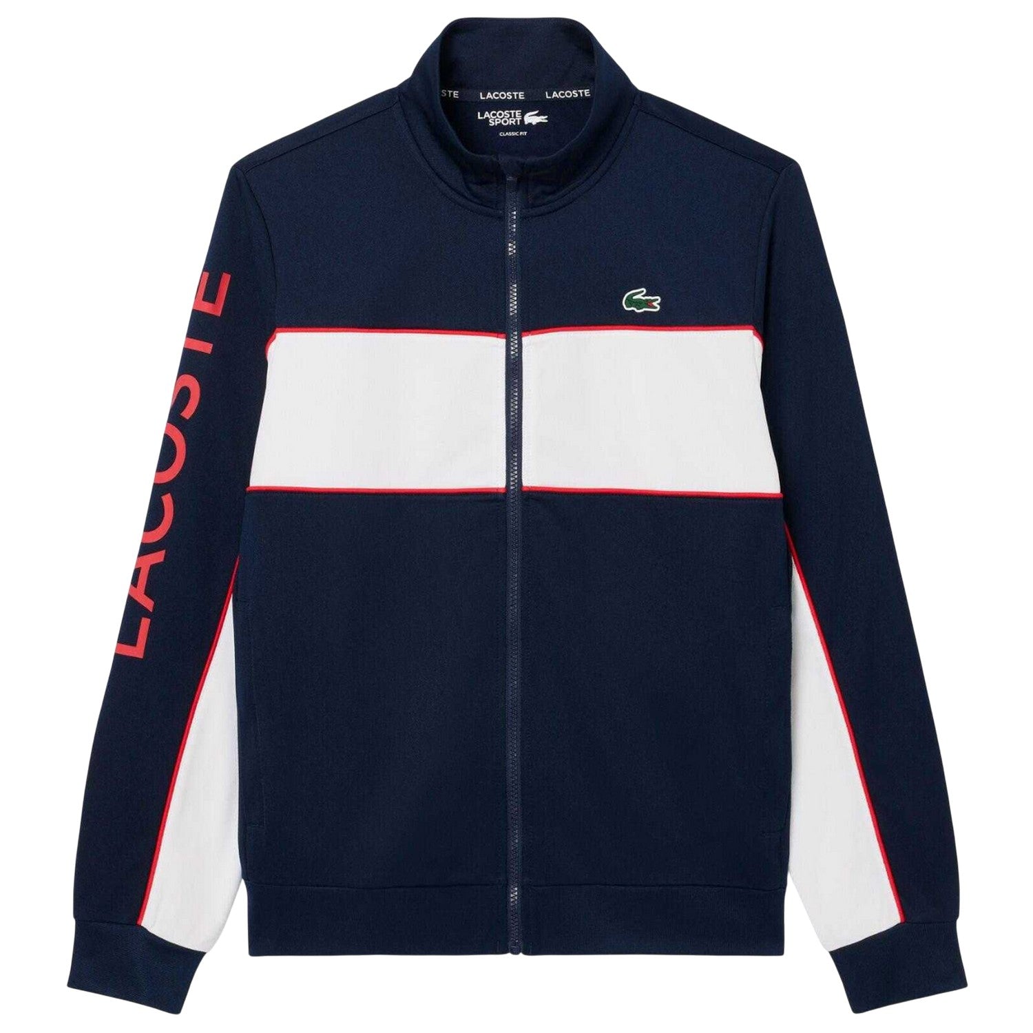 Navy Blue-White - Front - Lacoste Mens Logo Printed Zipped Tennis Jacket