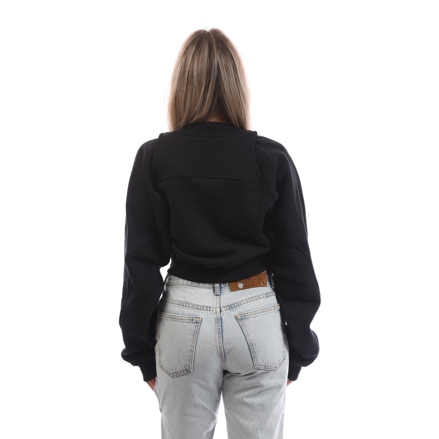 Black-White - Back - Off White Womens-Ladies Off Stamp Cropped Crew Neck Sweatshirt