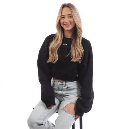 Black-White - Lifestyle - Off White Womens-Ladies Off Stamp Cropped Crew Neck Sweatshirt