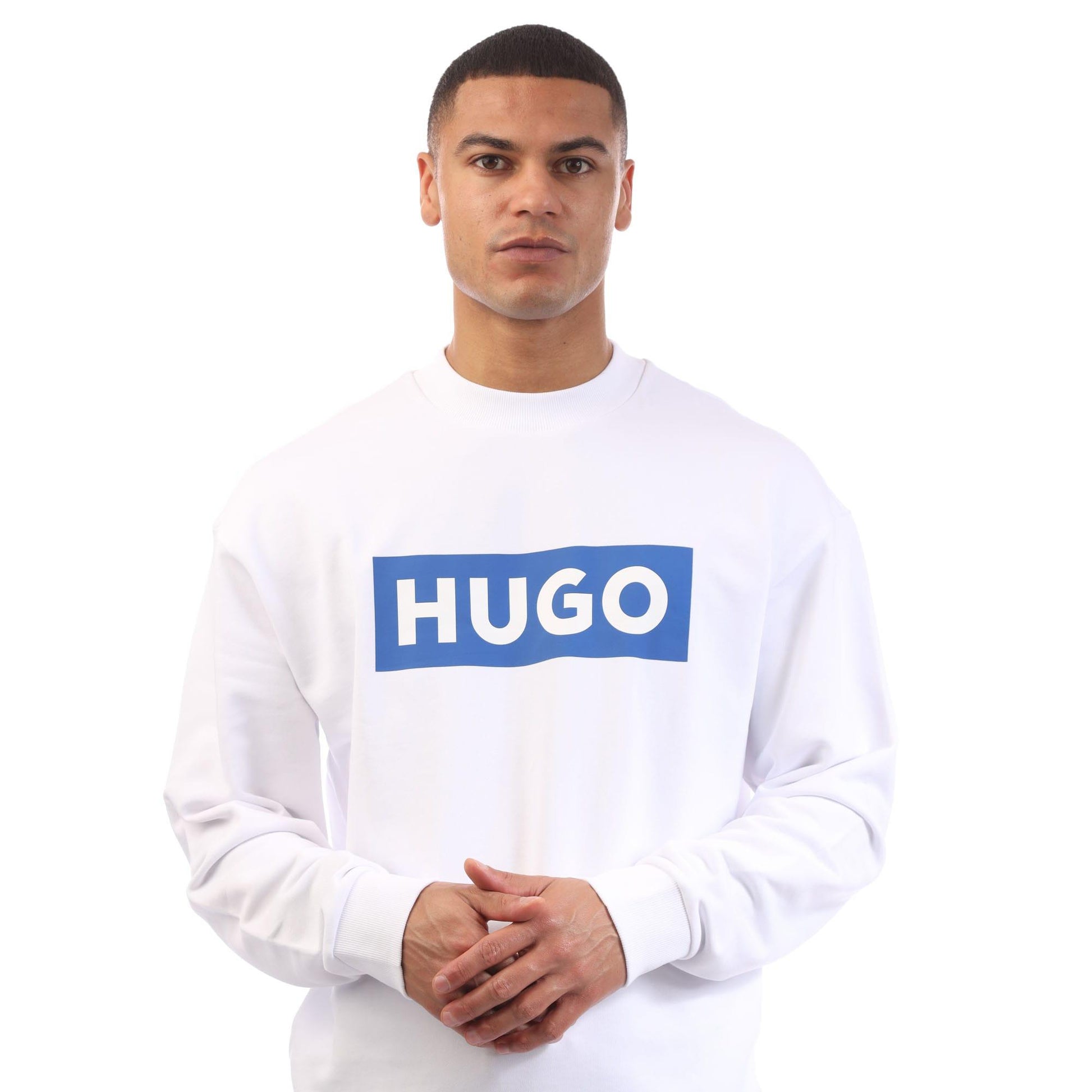 White - Side - Hugo Mens Niero Logo Crew Neck Sweatshirt