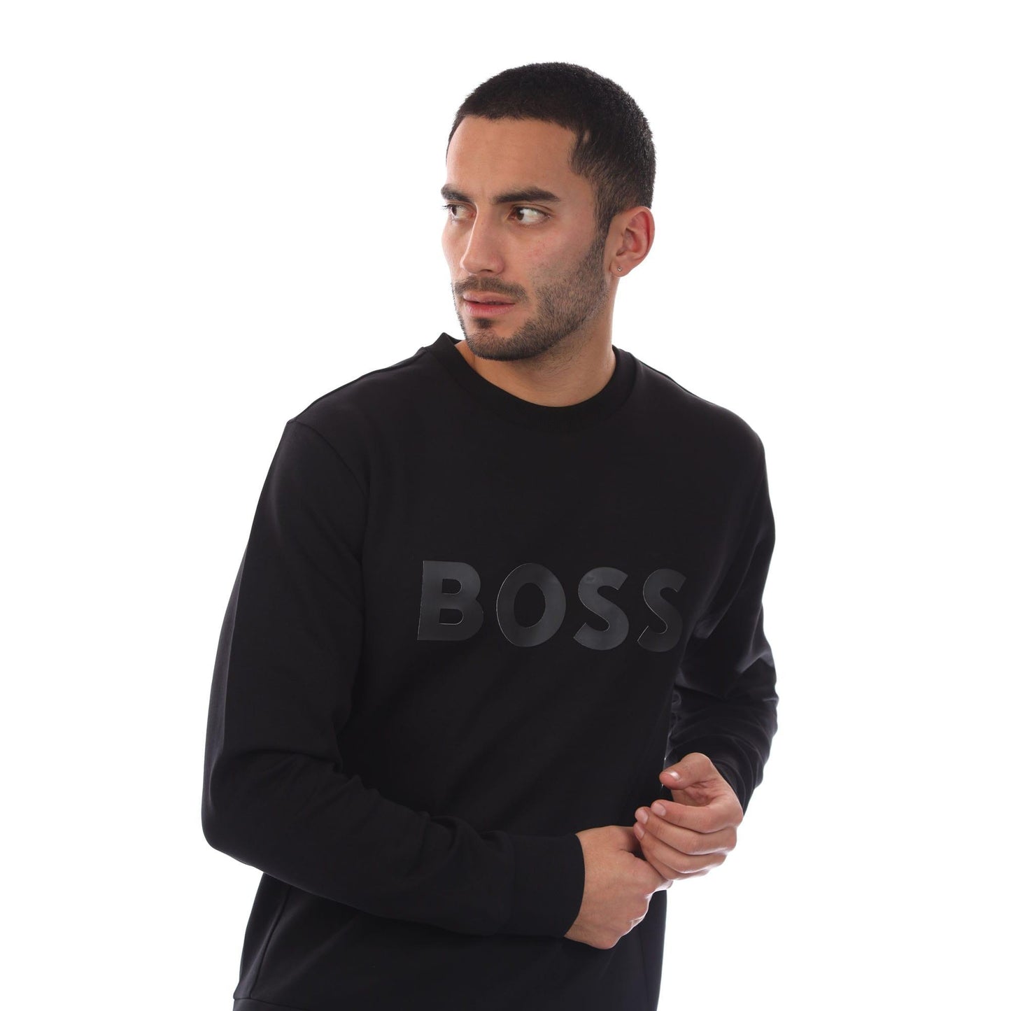 Black - Side - Boss Mens Salbo Logo Stretch Sweatshirt