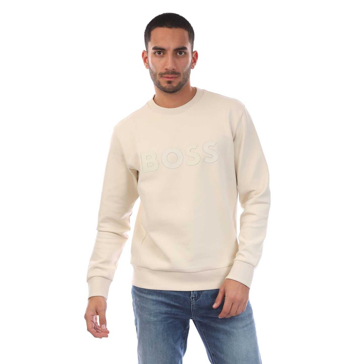 Off White - Front - Boss Mens Salbo Logo Stretch Sweatshirt