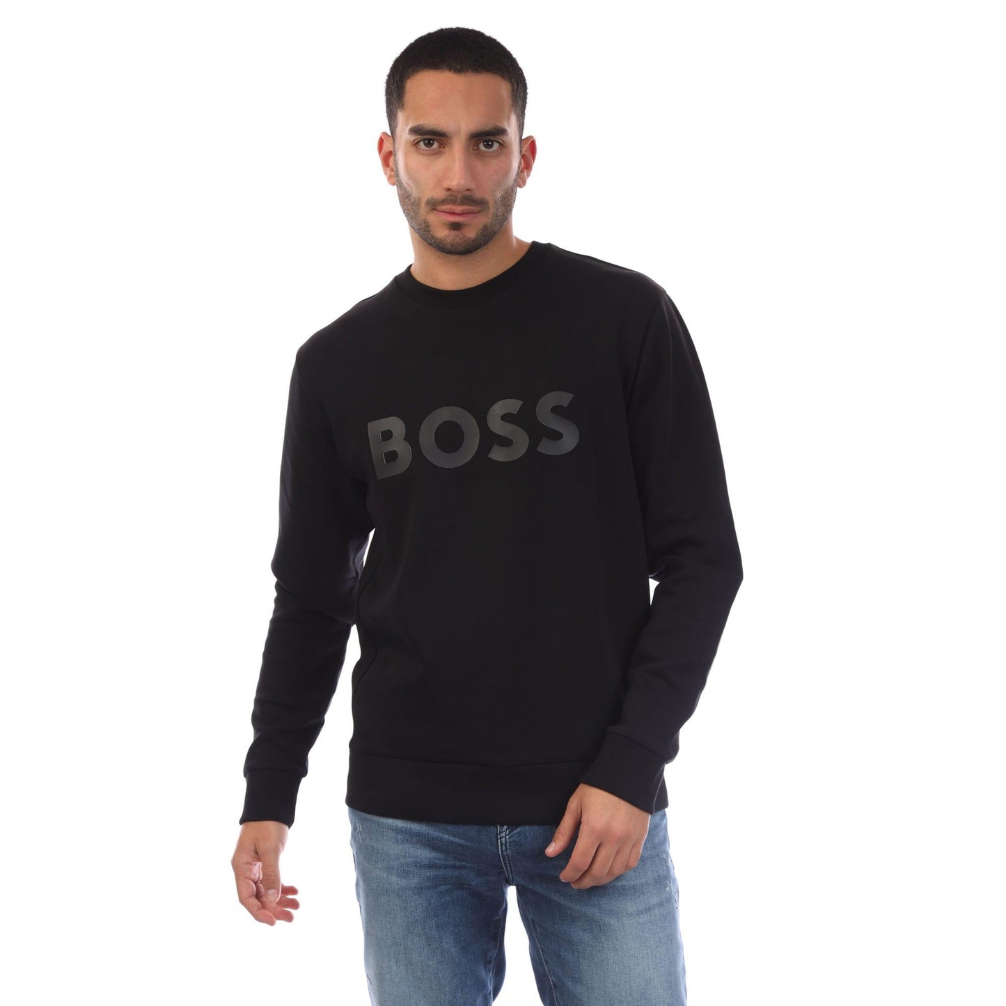 Black - Front - Boss Mens Salbo Logo Stretch Sweatshirt