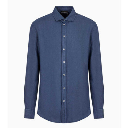 Blue - Front - Emporio Armani Mens Plain Cotton Shirt