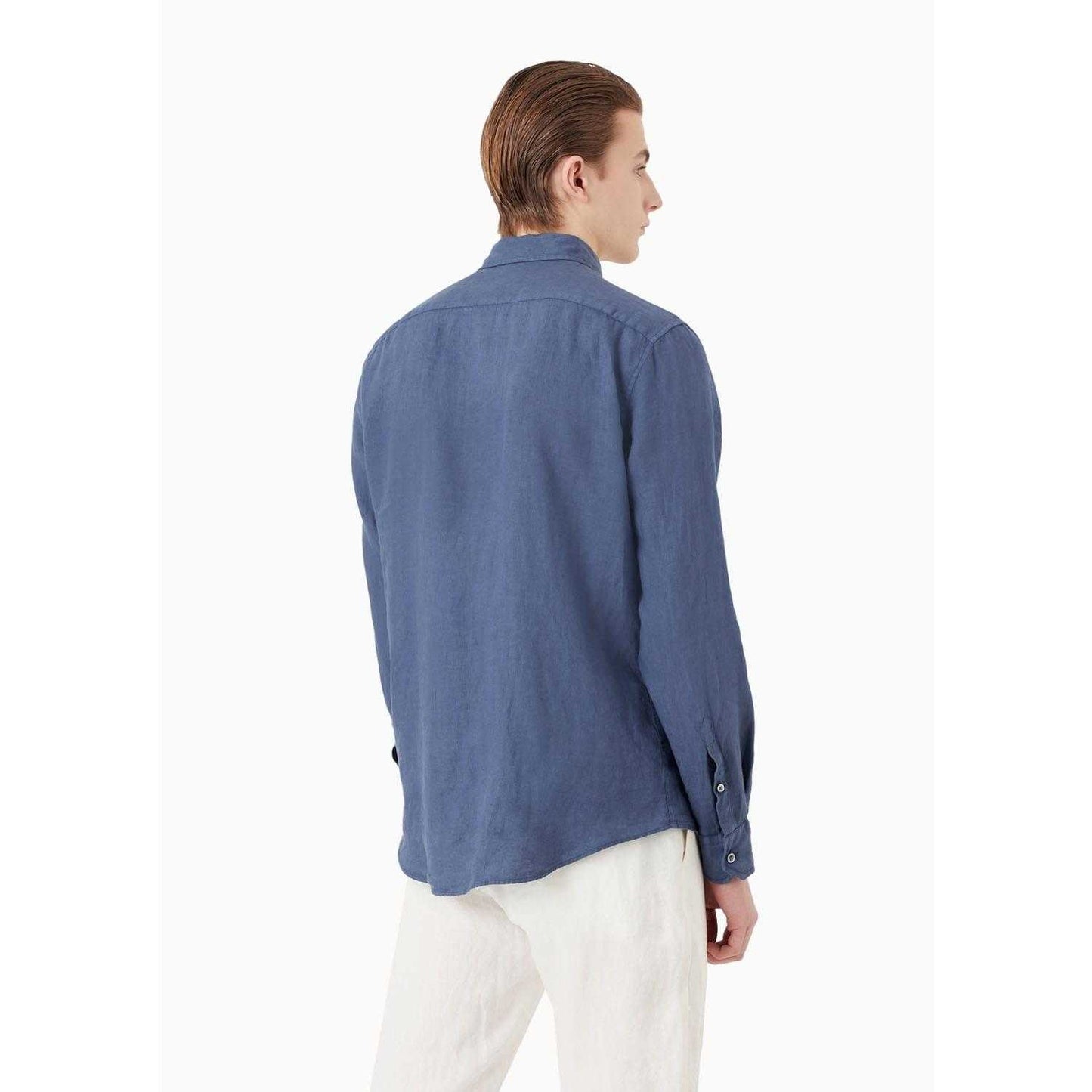Blue - Back - Emporio Armani Mens Plain Cotton Shirt