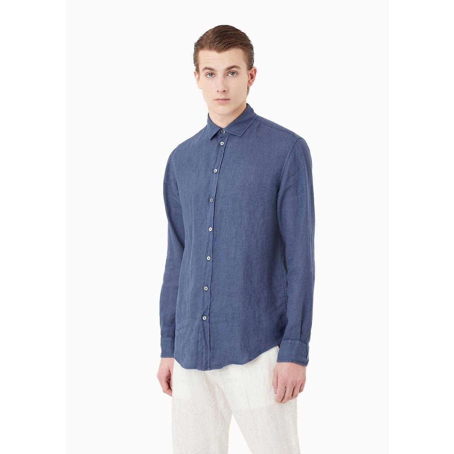 Blue - Lifestyle - Emporio Armani Mens Plain Cotton Shirt