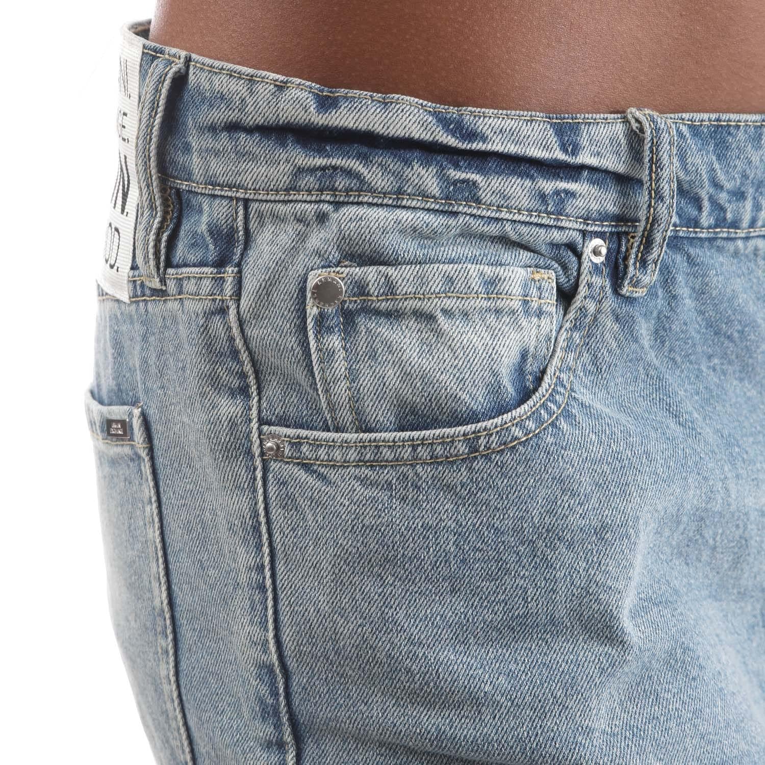 Indigo - Side - Armani Exchange Womens-Ladies J51 Washed Carrot Fit Jeans