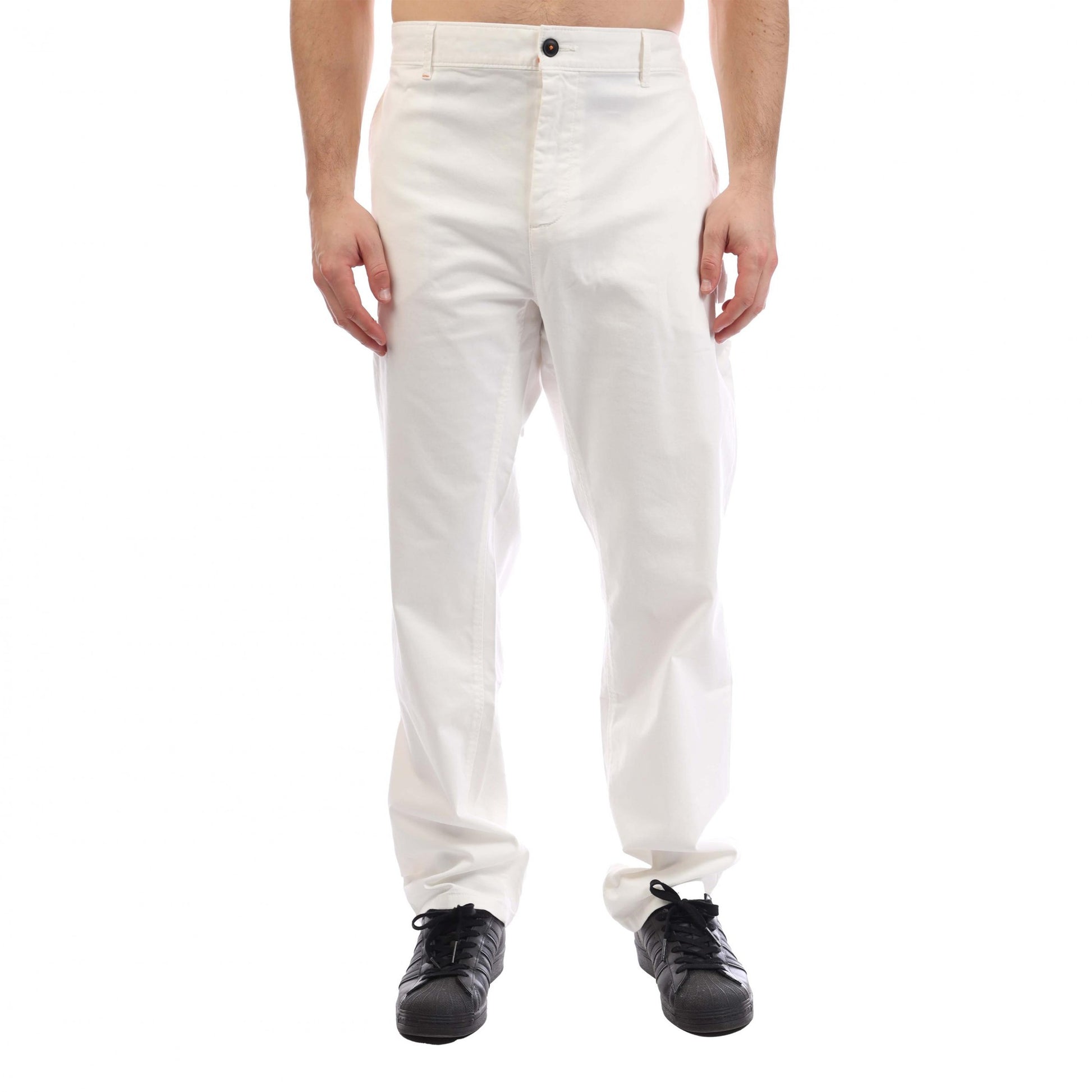 Natural - Front - Boss Mens Satin Stretch Slim Chinos