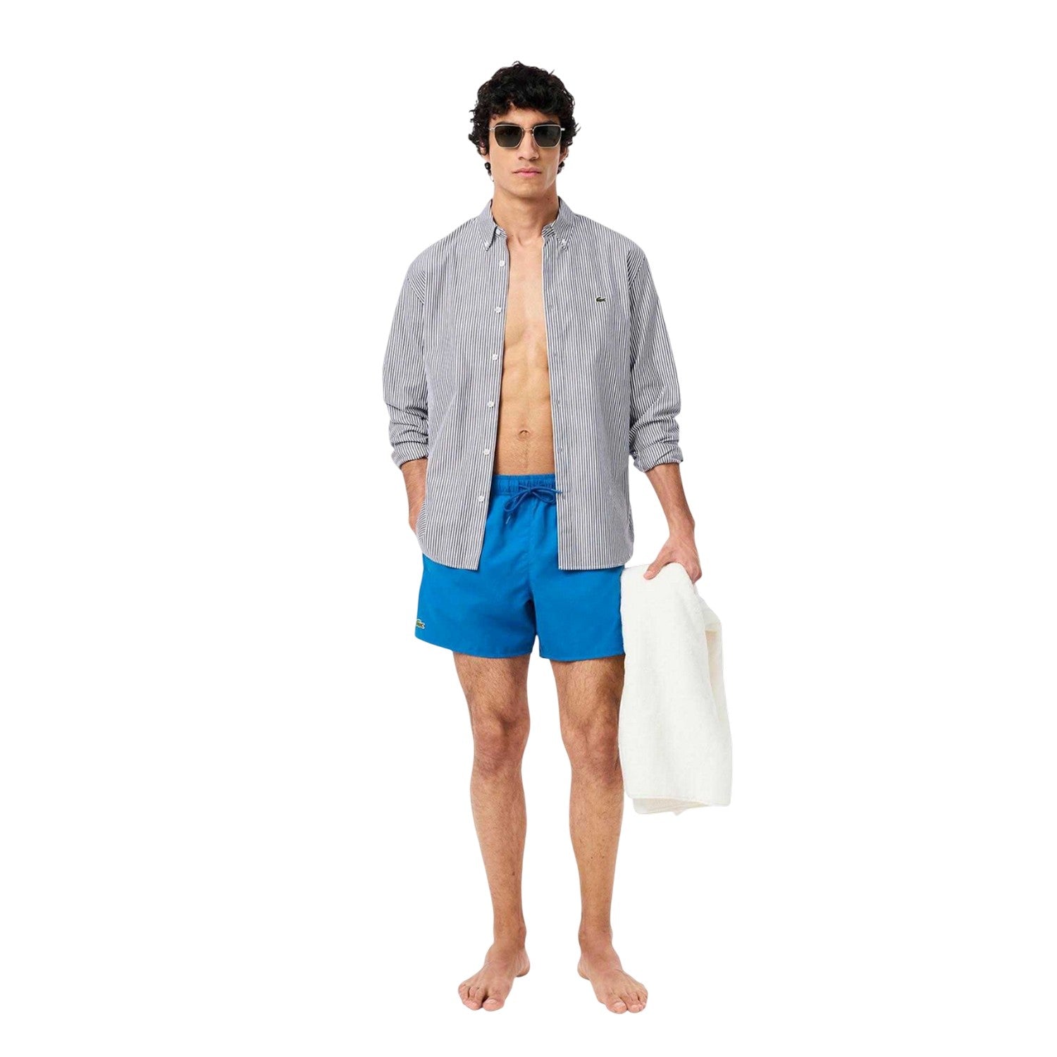 Blue - Close up - Lacoste Mens Quick Dry Swimming Trunks