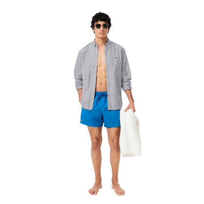 Blue - Close up - Lacoste Mens Quick Dry Swimming Trunks