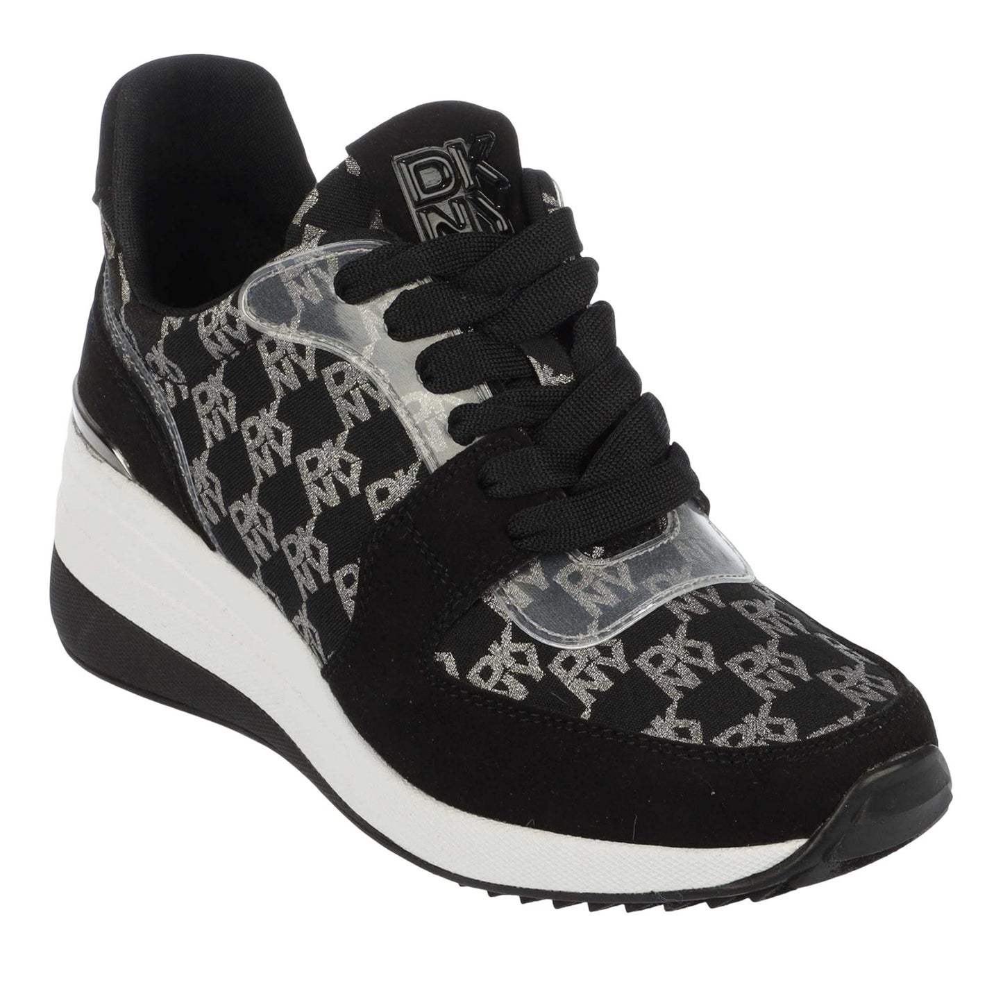 Black - Front - DKNY Womens-Ladies Kamay Leather Wedge Trainers