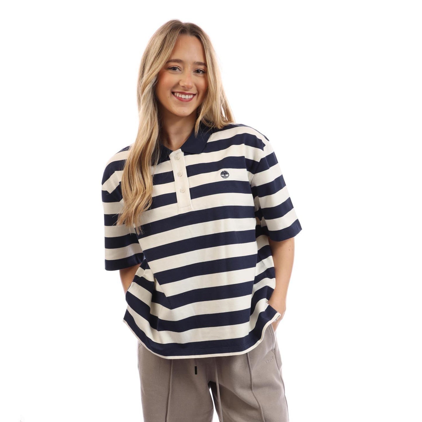 Blue - Front - Timberland Womens-Ladies Striped Short-Sleeved Polo Shirt