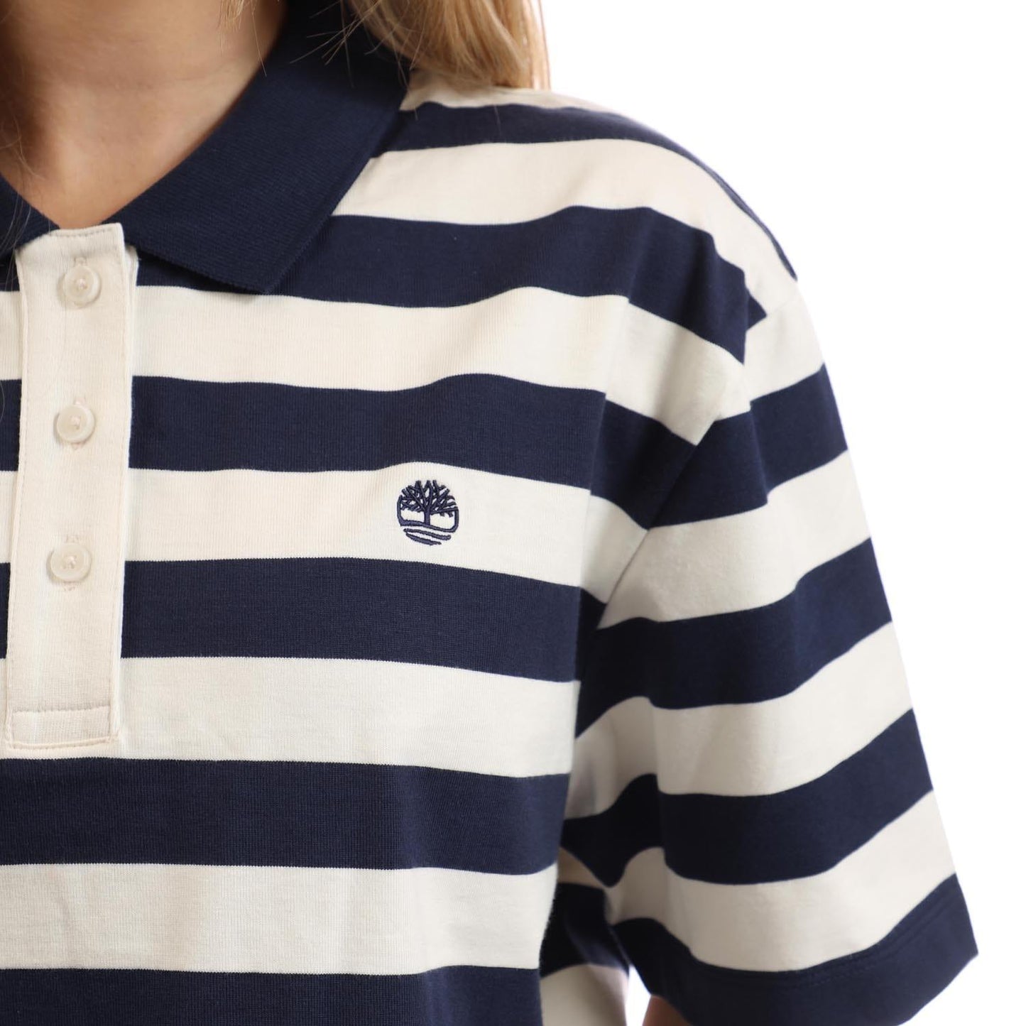 Blue - Side - Timberland Womens-Ladies Striped Short-Sleeved Polo Shirt