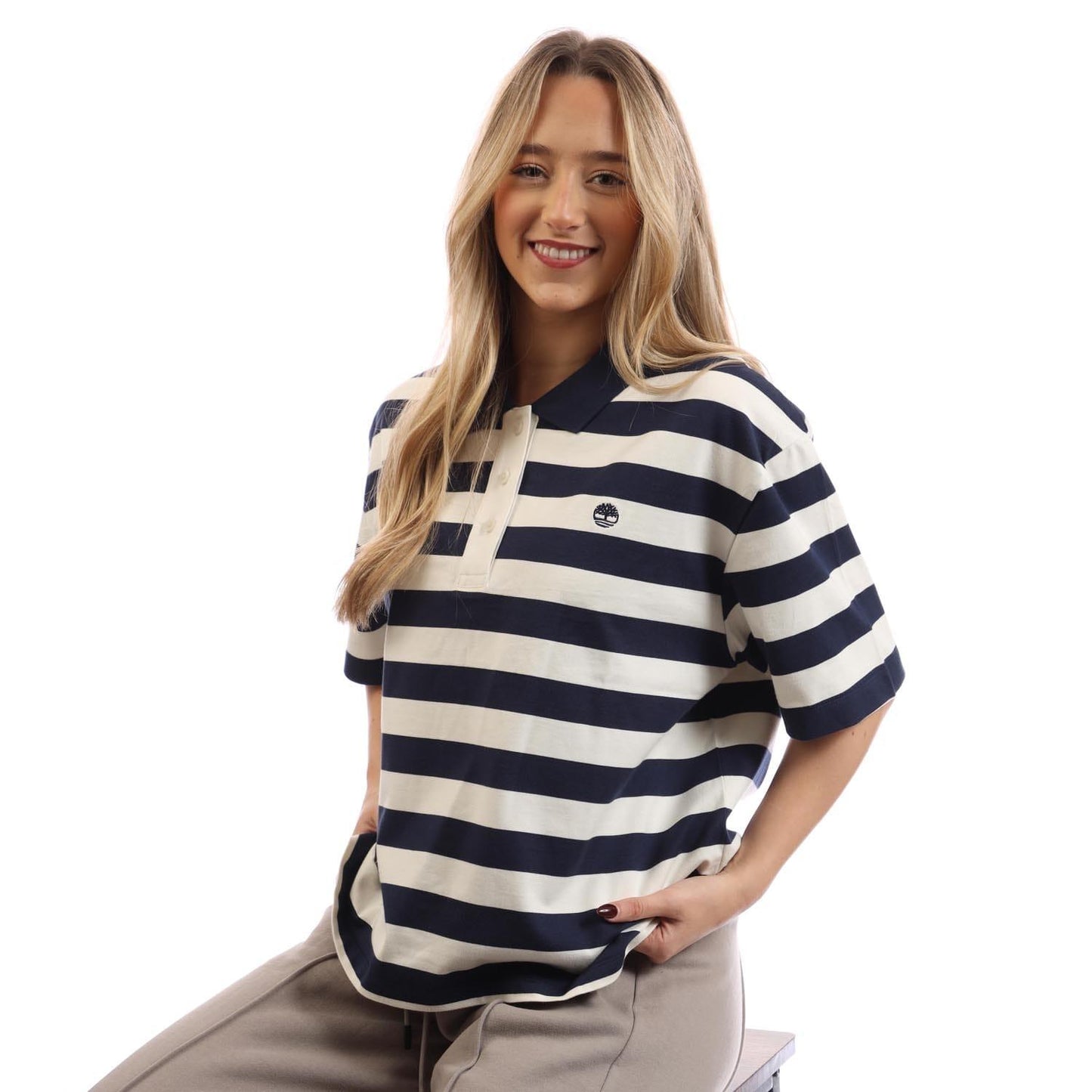 Blue - Pack Shot - Timberland Womens-Ladies Striped Short-Sleeved Polo Shirt