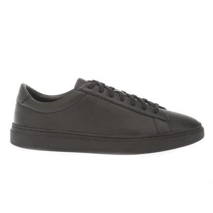 Black - Side - Boss Mens Kieran Leather Tennis Trainers
