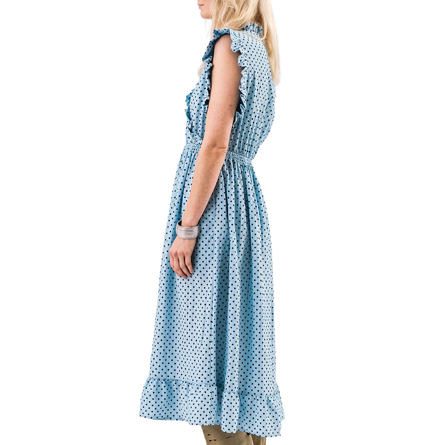 Light Blue - Back - Lollys Laundry Womens-Ladies Idinall Polka Dot Midi Dress