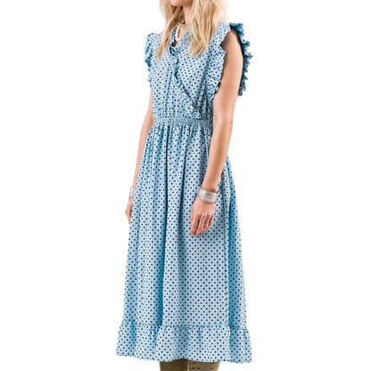 Light Blue - Side - Lollys Laundry Womens-Ladies Idinall Polka Dot Midi Dress