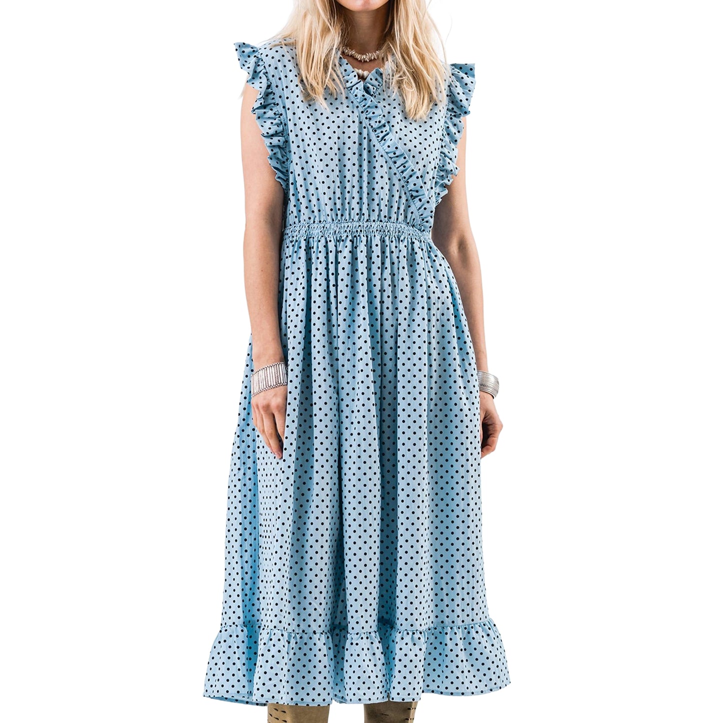 Light Blue - Front - Lollys Laundry Womens-Ladies Idinall Polka Dot Midi Dress