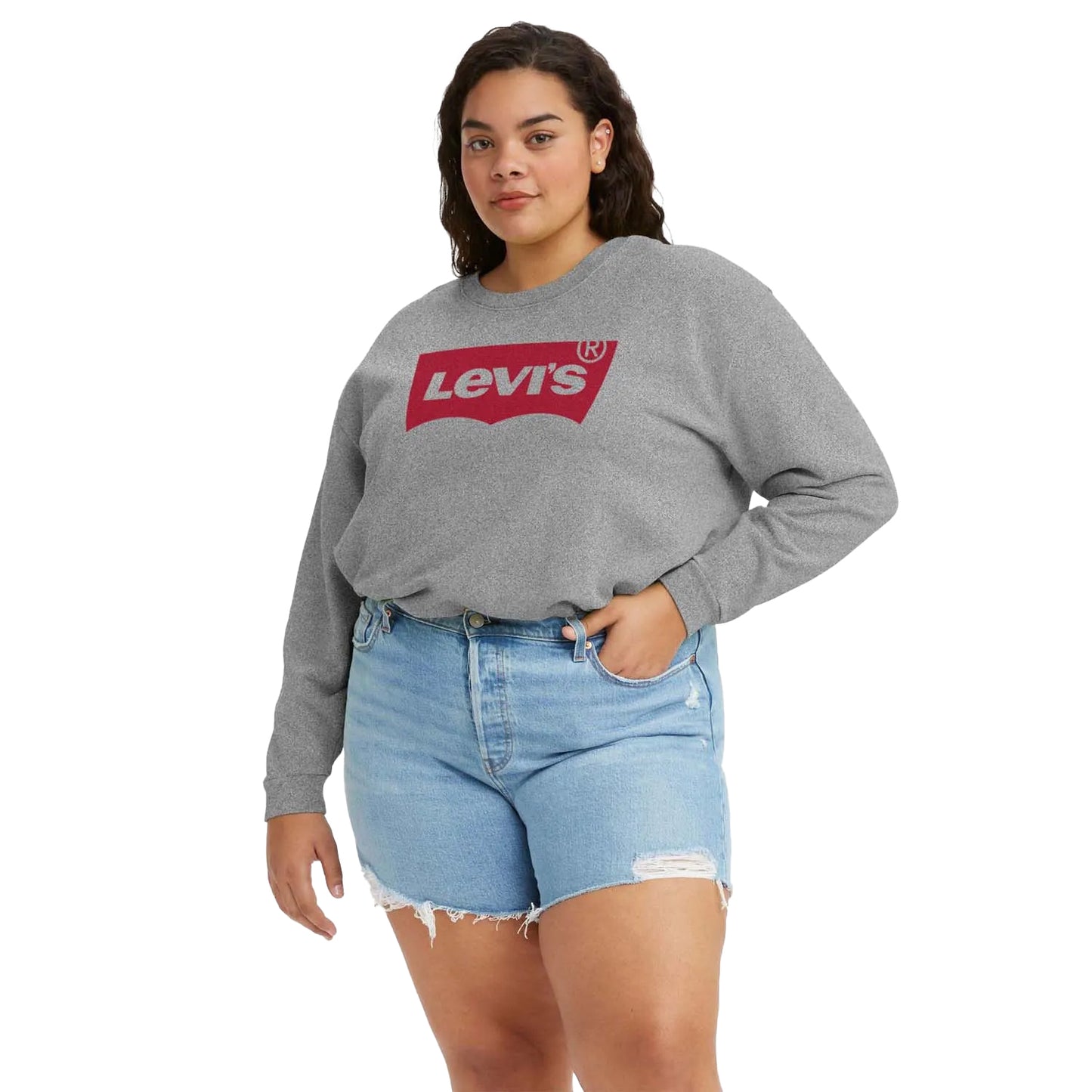 Grey Heather - Front - Levis Womens-Ladies Graphic Crew Neck Plus Sweatshirt