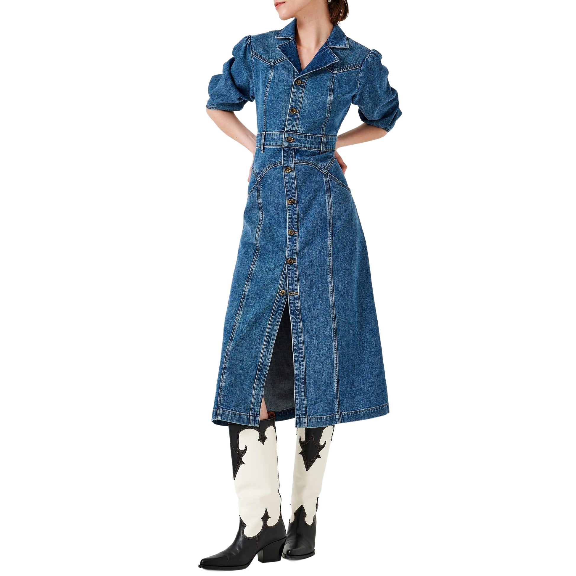 Blue - Back - seventy + mochi Womens-Ladies Mia Denim Midi Dress