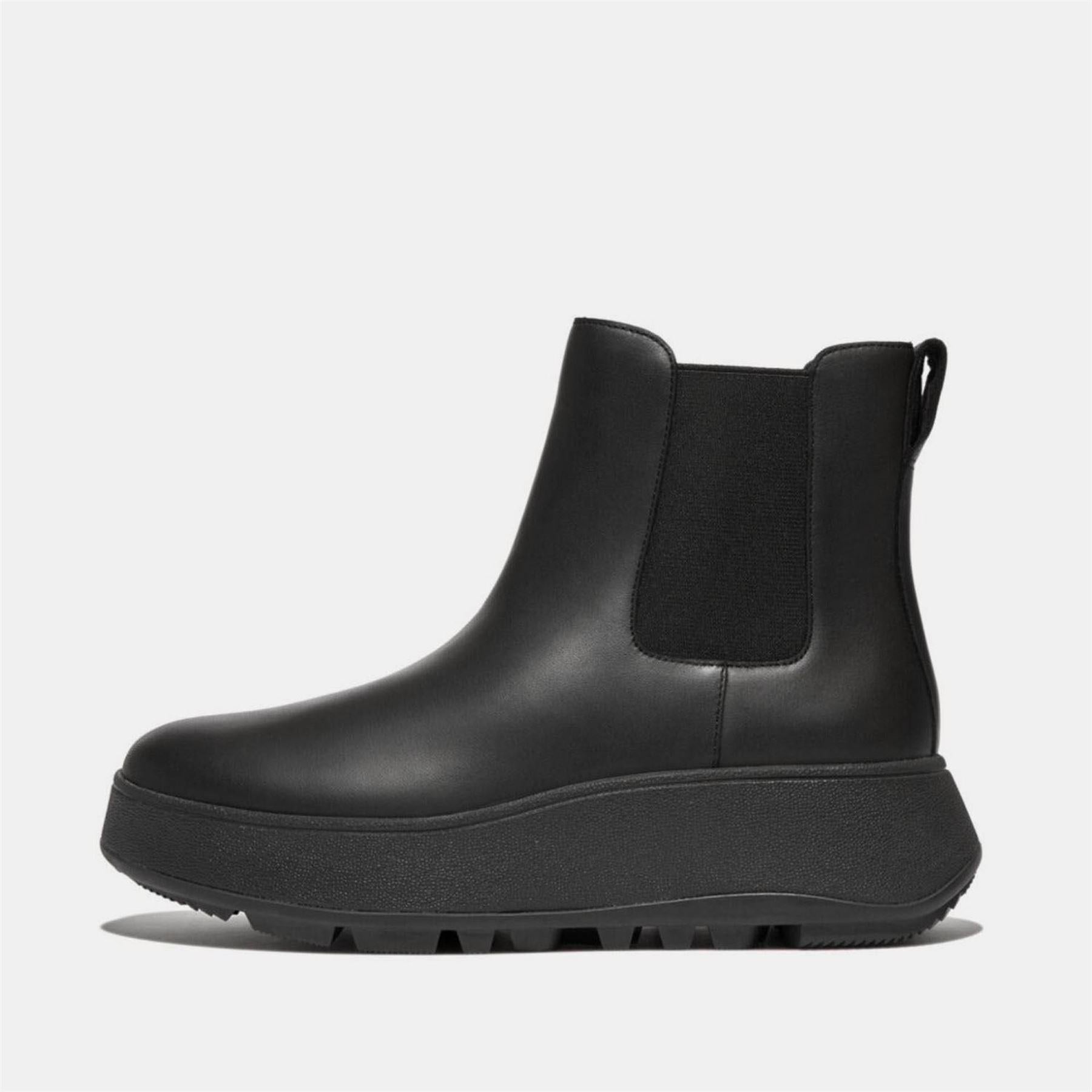 Black - Front - Fit Flop Womens-Ladies F-Mode Leather Flatform Chelsea Boots