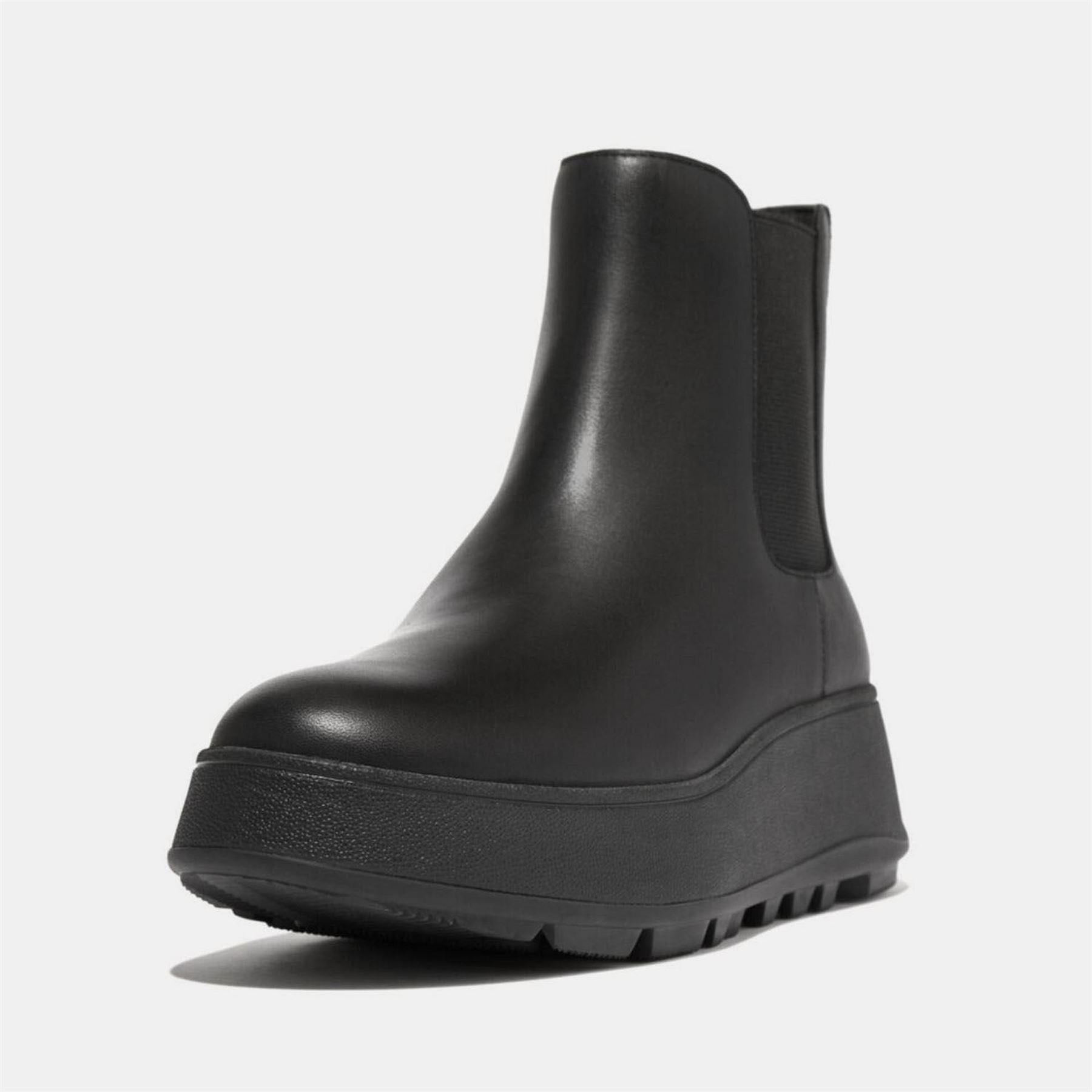 Black - Back - Fit Flop Womens-Ladies F-Mode Leather Flatform Chelsea Boots
